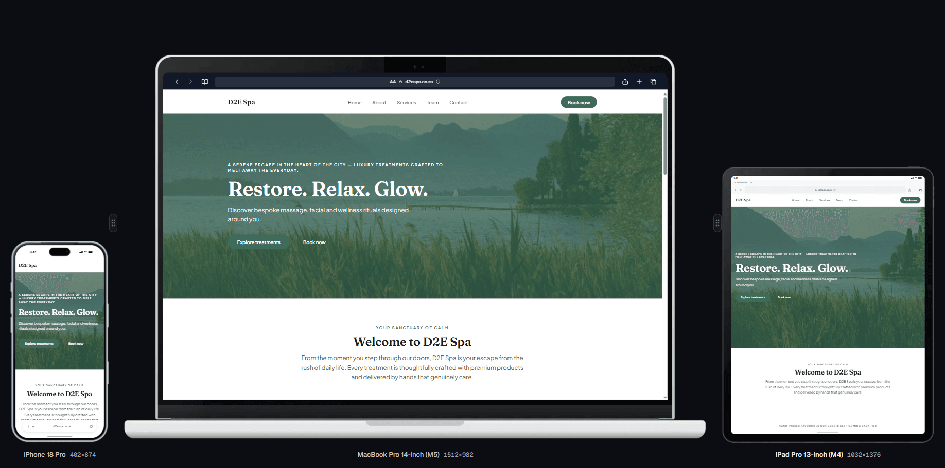 Down2Earth Health & Beauty Spa — Spa website showcasing treatments and guiding visitors to book.