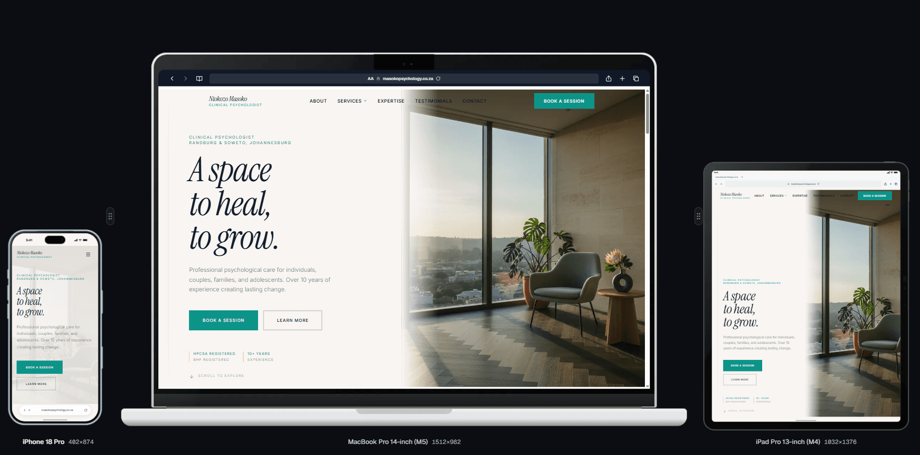 Masoko Psychology — Practice website presenting services and making it easy for clients to reach out.